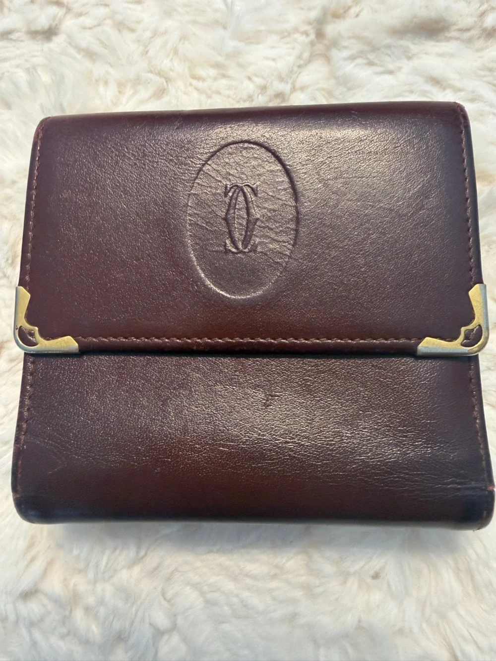 Vintage Must de Cartier Bordeaux Leather Trifold Wallet
